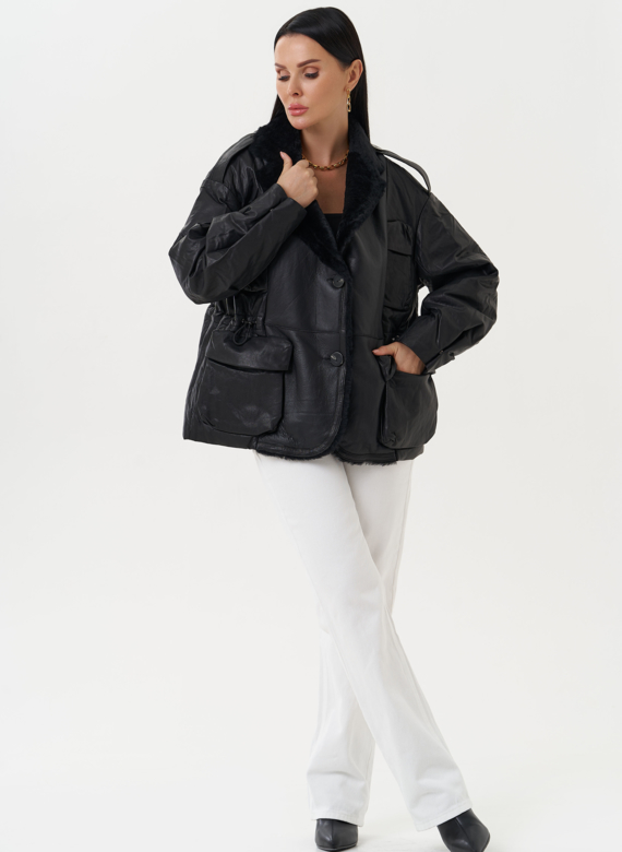 Куртка из натуральной кожи с английским воротником