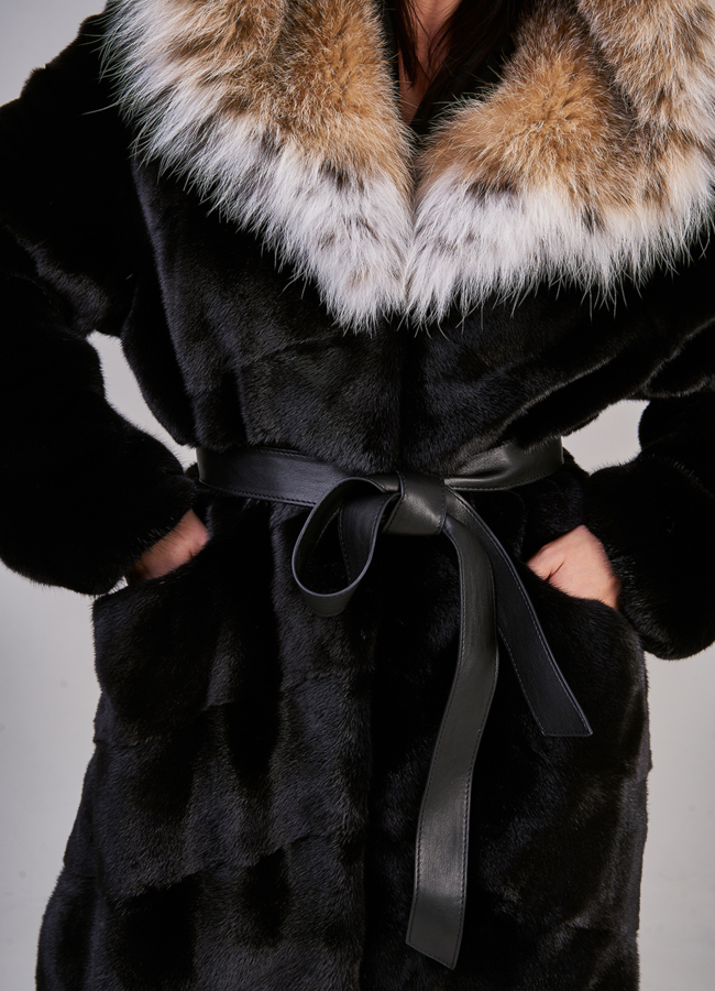 Норковая шуба с капюшоном из рыси модель № S-845 универмаг малина