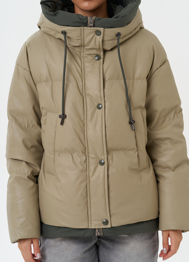 Куртка из эко кожи с капюшоном модель № 27867 универмаг малина