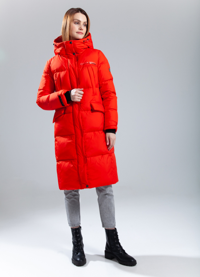 Пуховик женский модель № 312 меха малина