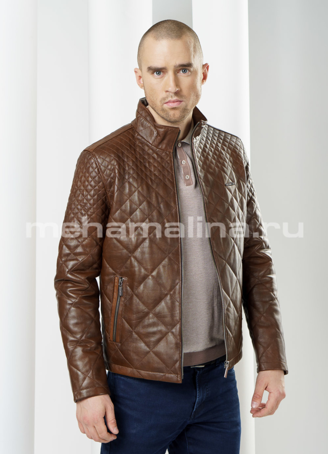 Куртка кожаная, цвет коричневый модель № KP-93 в рассрочку