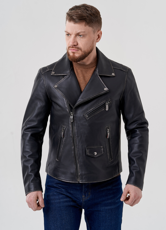 Мужская кожаная куртка - косуха модель № 24391 в кредит