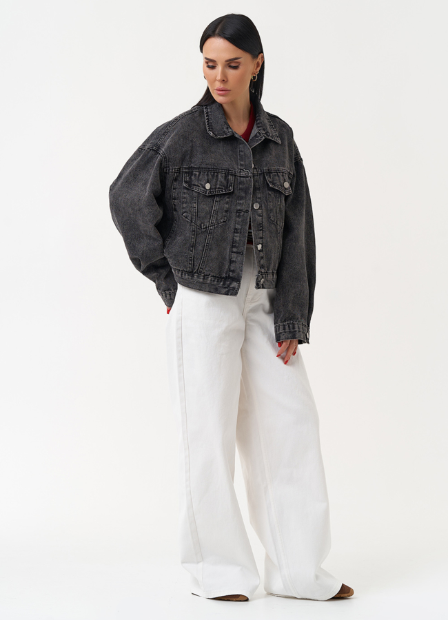 Женская джинсовая куртка серого цвета модель № 30403 в кредит