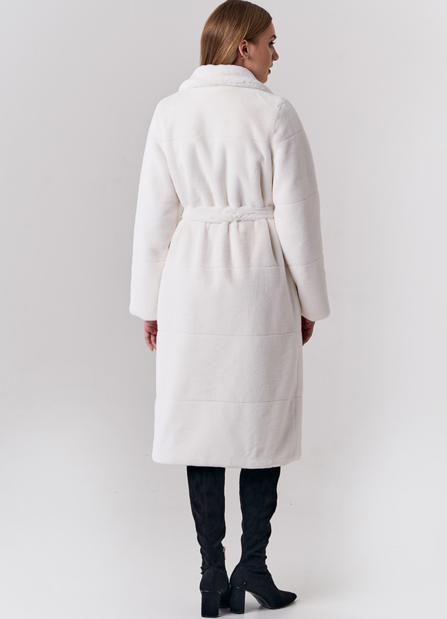 фото Удлиненная шуба белого цвета из эко меха модель № 21138