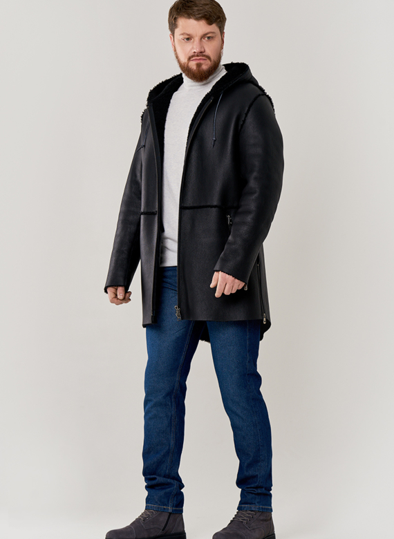 Дубленка мужская с капюшоном