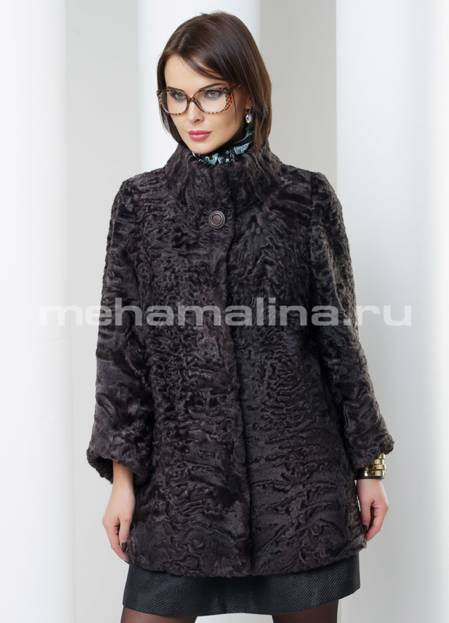 Укороченная шуба, каракуль модель № S-477 меха малина