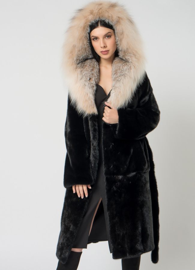 Шуба из скандинавской норки с рысью модель № 1501 универмаг малина