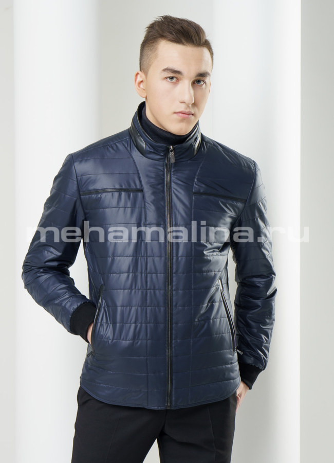 Мужская куртка на молнии модель № KP-125 меха малина