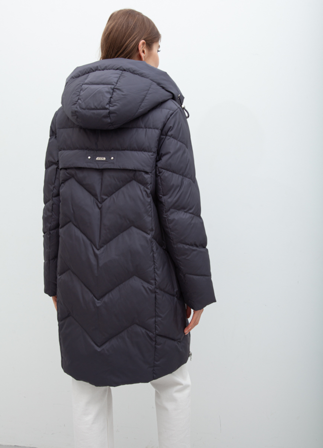 фото Пуховик женский серого цвета с капюшоном модель № 21051