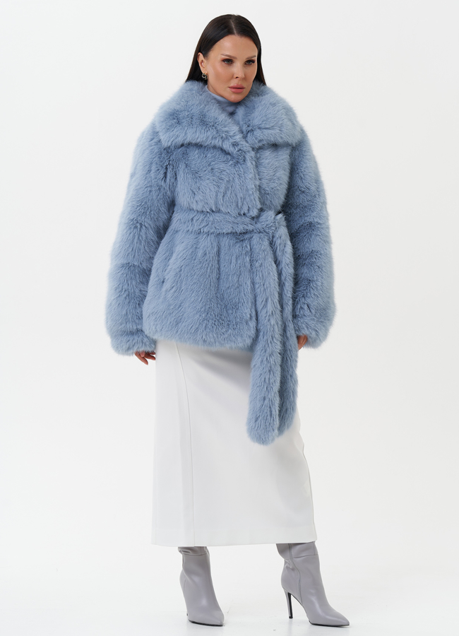 Шуба из эко меха с поясом модель № 27804 в кредит