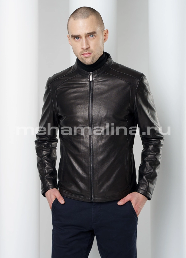 Кожаная куртка модель № KP-206 меха малина