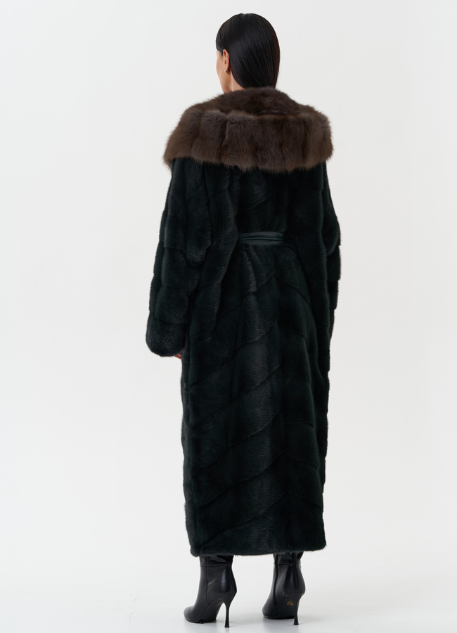 Длинная норковая шуба с капюшоном из куницы модель № 27849 универмаг малина