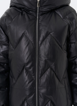 Длинный пуховик из кожи