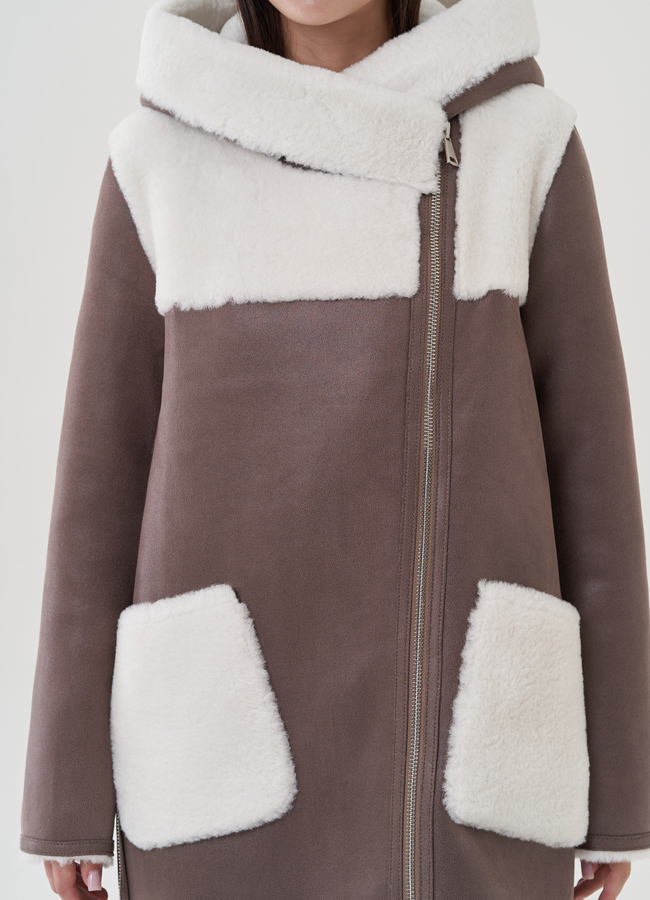 Двухсторонняя дубленка в цвете мокко модель № 25404 в кредит