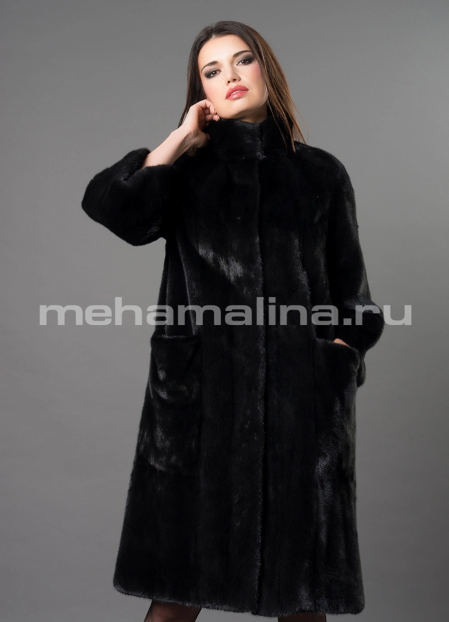 Норковая шуба  модель № S-665 меха малина