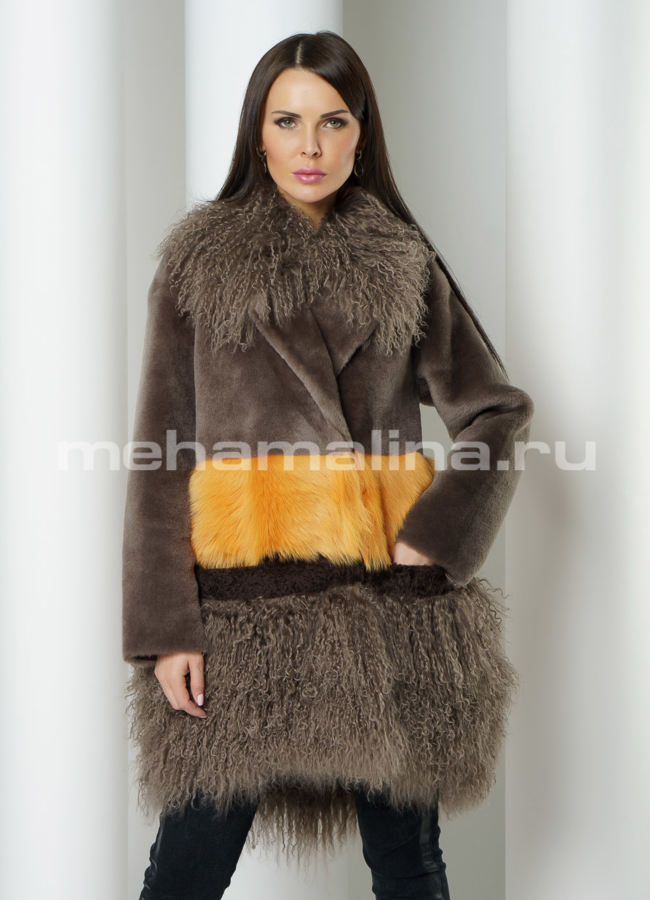 Женская дубленка на кнопках с английским воротником модель № 3213 универмаг малина