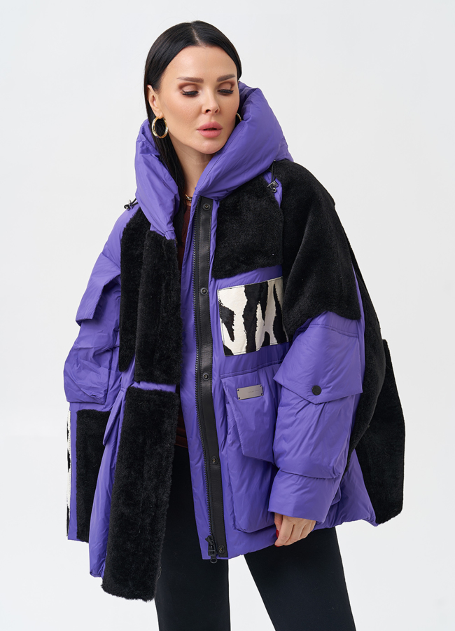 Комбинированный женский пуховик с капюшоном модель № 28374 универмаг малина