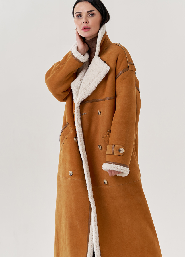 Женская дубленка с английским воротником  модель № 79589 универмаг малина