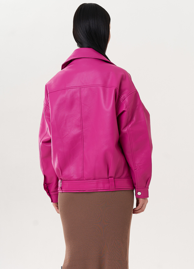 Куртка розового цвета из эко кожи модель № 26788 универмаг малина