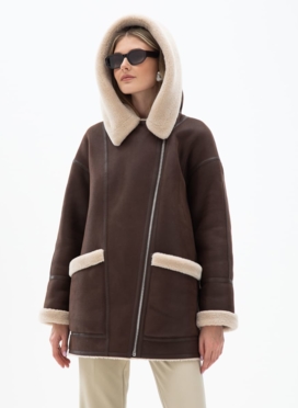 Женская удлиненная дубленка из эко кожи