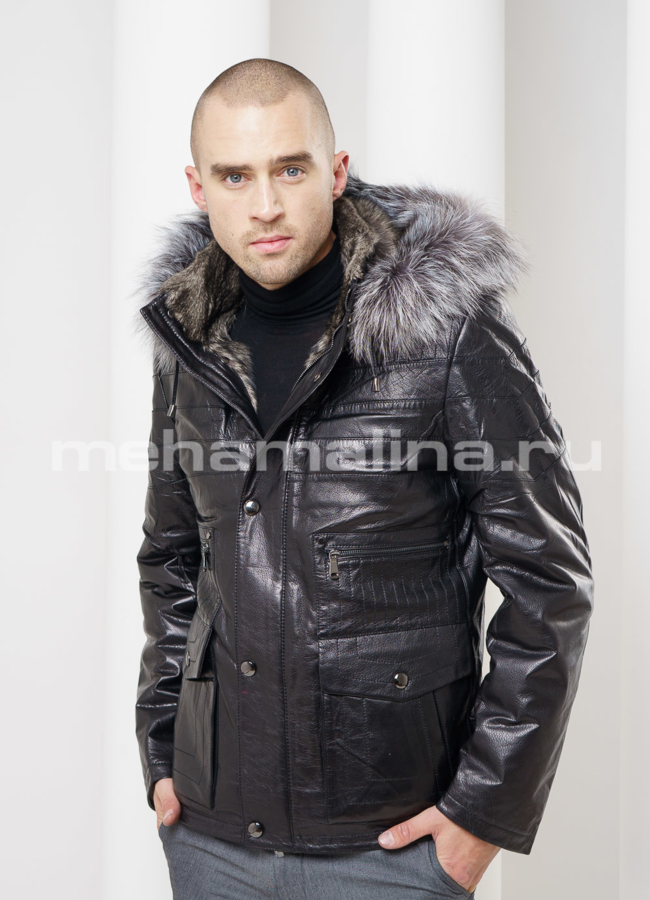 Дубленка мужская модель № DM-101 меха малина