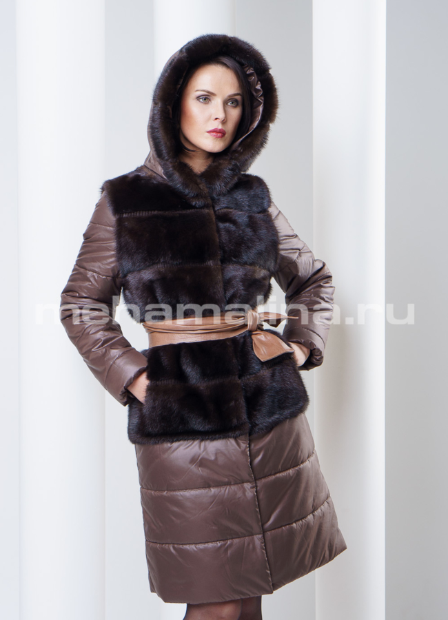 Норковая шуба со съемными элементами, цвет коричневый модель № S-296 универмаг малина