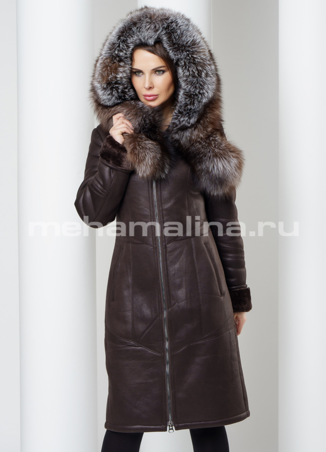 Дубленка с капюшоном модель № D-192 универмаг малина