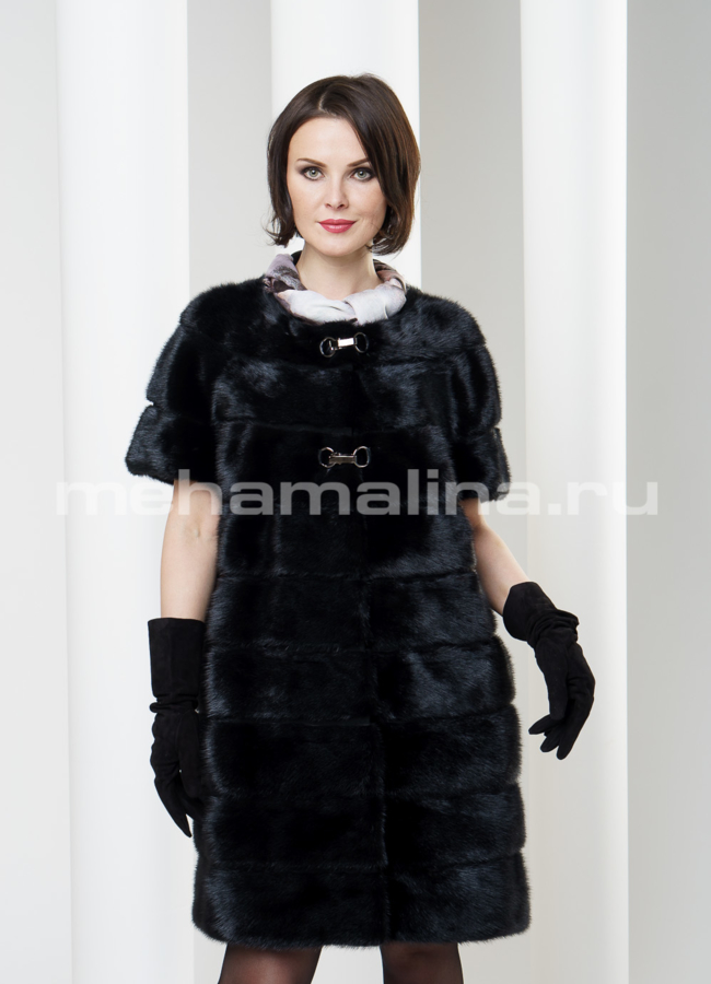 Шуба норковая с отстегивающимися рукавами и капюшоном модель № S-189 в кредит