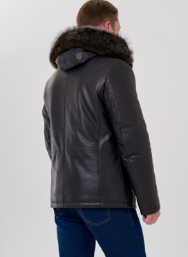 Мужской пуховик из натуральной кожи с мехом