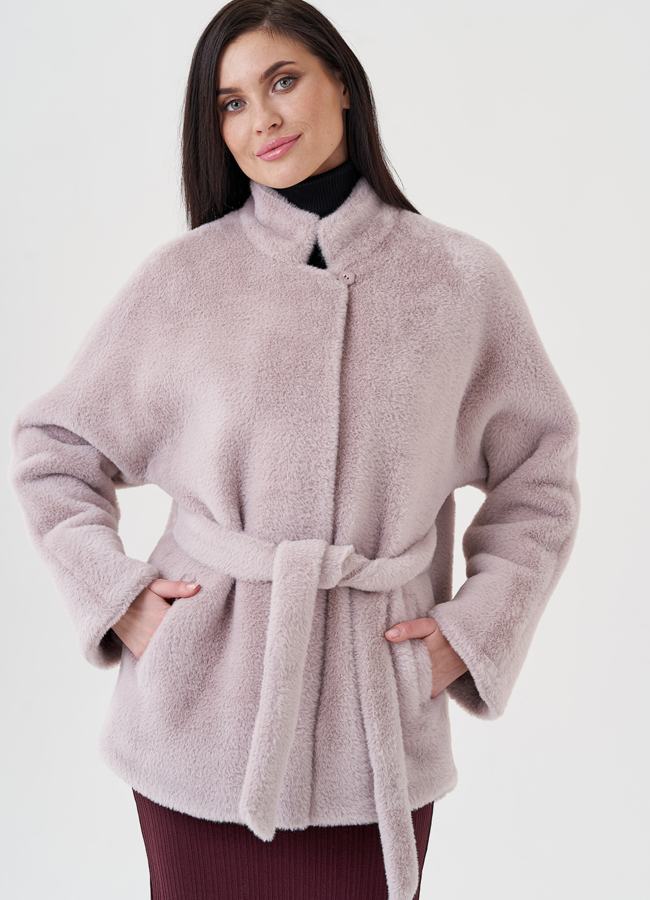 Полупальто светло-фиолетового цвета модель № 76511 меха малина