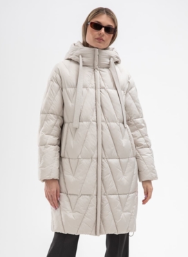 Женский светлый пуховик с капюшоном