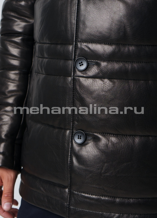 Кожаный пуховик модель № ПМ-82 универмаг малина