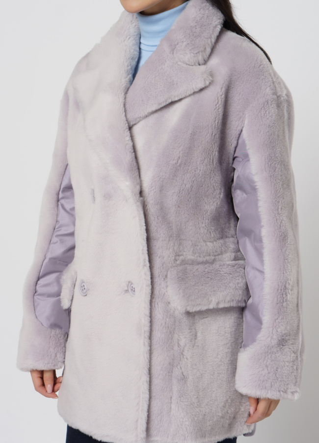 Куртка с эко мехом и английским воротником модель № 21557 в рассрочку