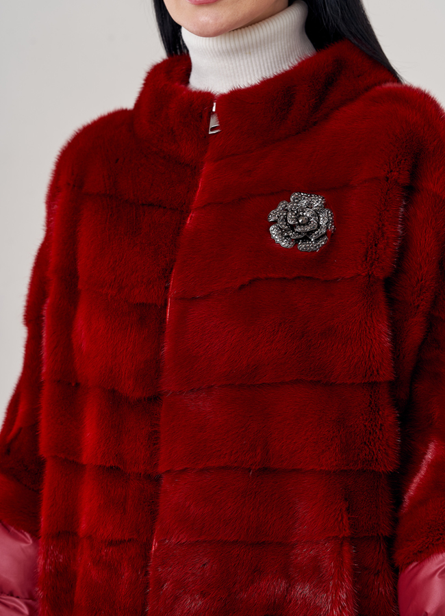 Короткая шуба из норки на молнии  модель № 23711 универмаг малина