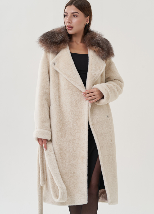 Пальто утепленное бежевого цвета модель № 25462 в кредит
