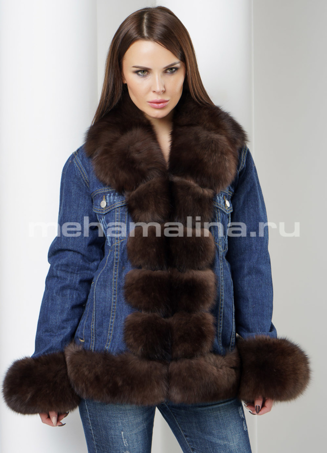 Джинсовая парка модель № П-211 меха малина