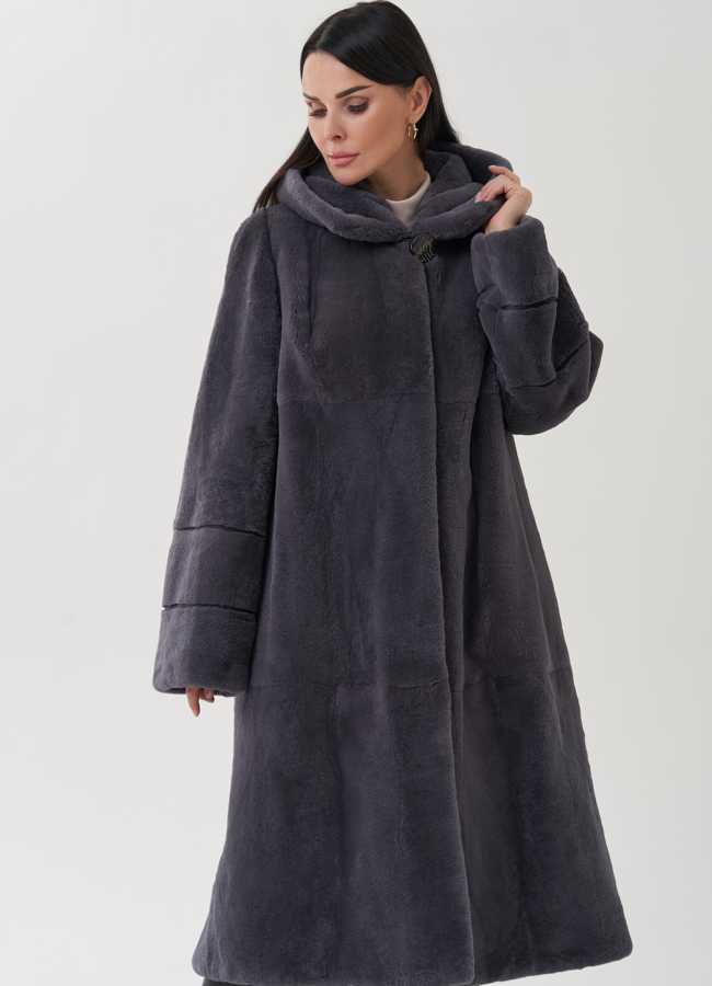 фото Шуба из меха кролика в цвете графит модель № 25340