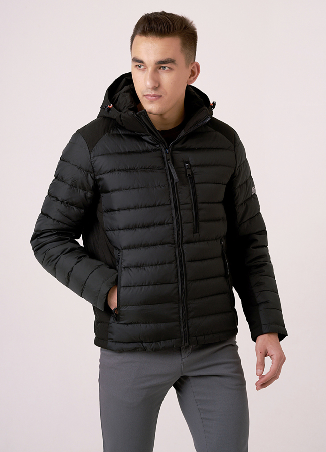 Мужская куртка со съемным капюшоном модель № 775 меха малина