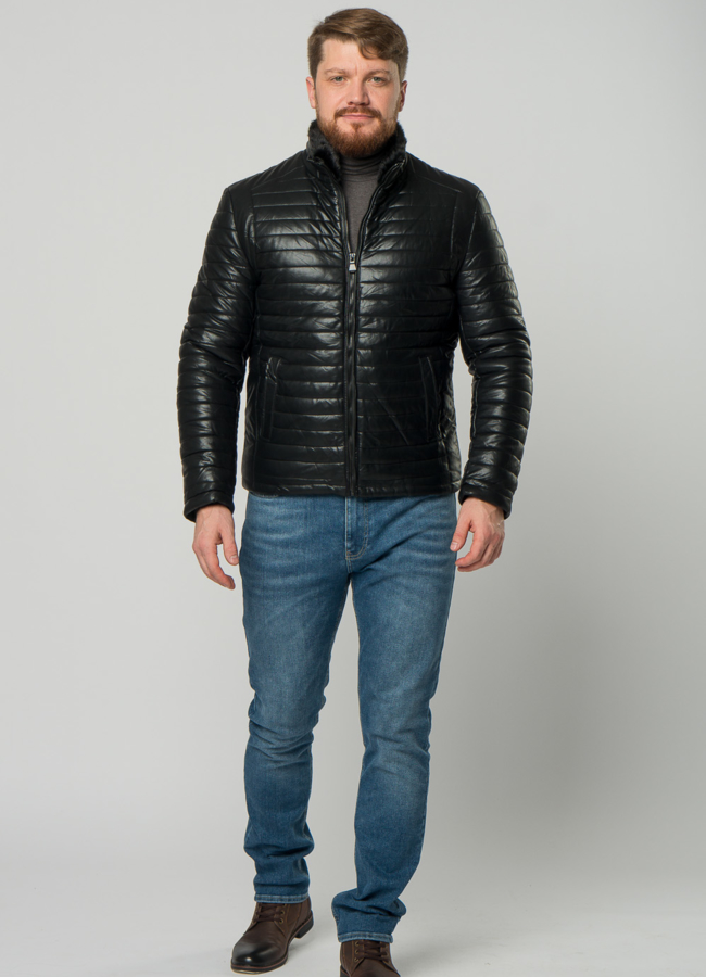 Мужской пуховик из эко кожи с отделкой из норки модель № 21944 универмаг малина