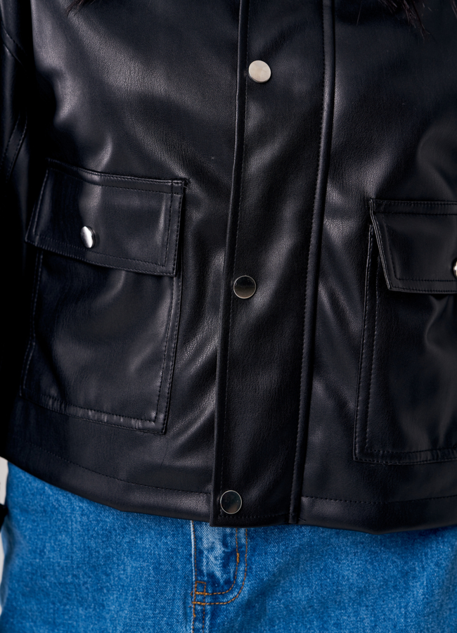 Куртка из эко кожи черного цвета модель № 2103 универмаг малина