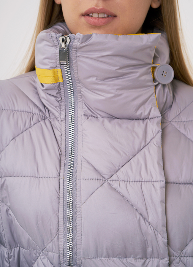 Укороченный серый пуховик модель № 110134 универмаг малина