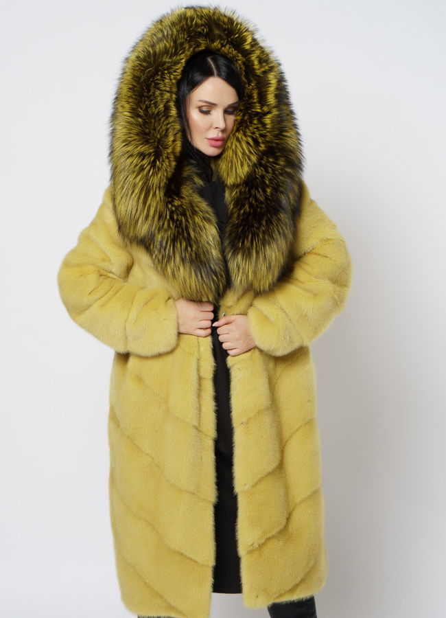Шуба из норки желтого цвета модель № 1200 универмаг малина