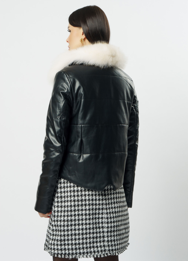 Черная куртка из искусственной кожи модель № 20542 в рассрочку