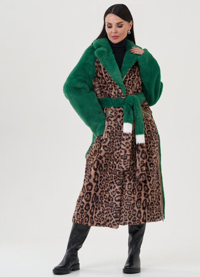 Пальто с анималистичным принтом из эко меха модель № 24916 в кредит