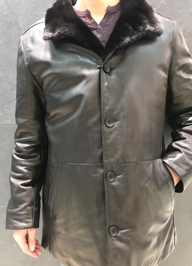 Кожаный пуховик модель № W8017-3 в рассрочку