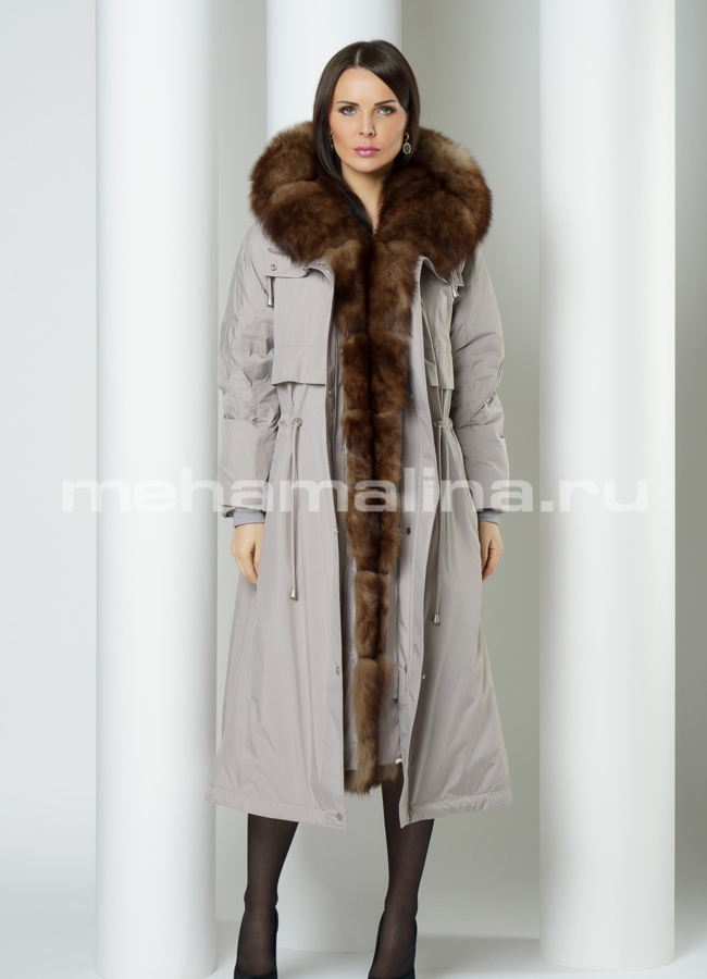 фото Удлиненная парка серого цвета модель № 12450