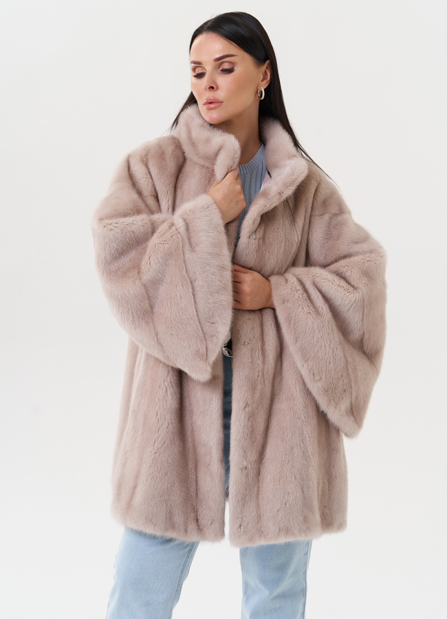 Женская норковая шуба бежевого цвета модель № 27591 в рассрочку