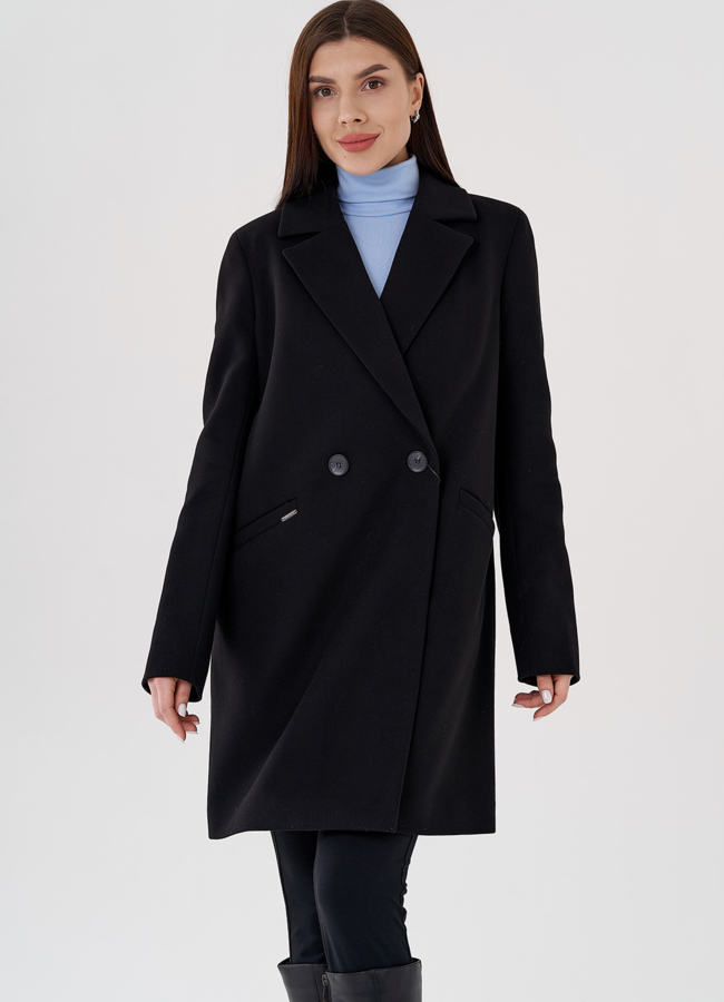 Женское пальто в черном цвете до колена модель № 23503 универмаг малина