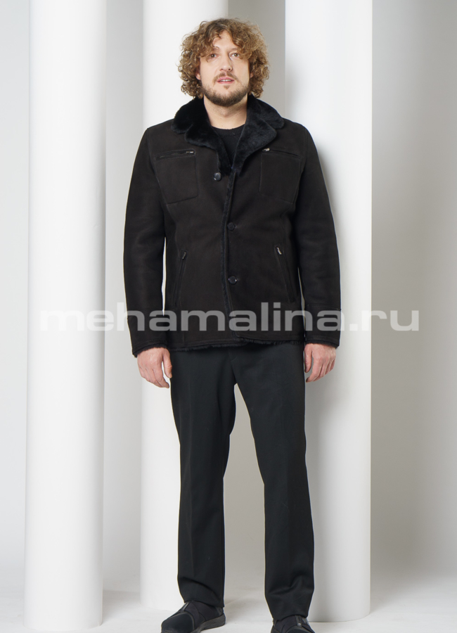 Мужская дубленка на пуговицах, цвет черный модель № DM-123 универмаг малина