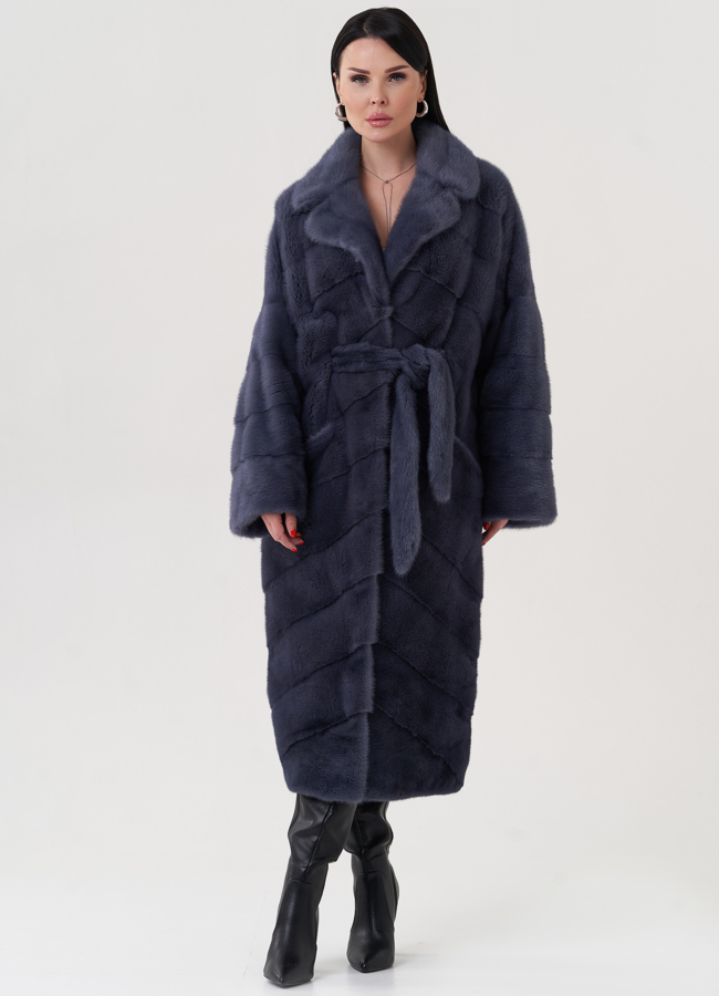 Шуба из меха норки с поясом модель № 26012 в кредит